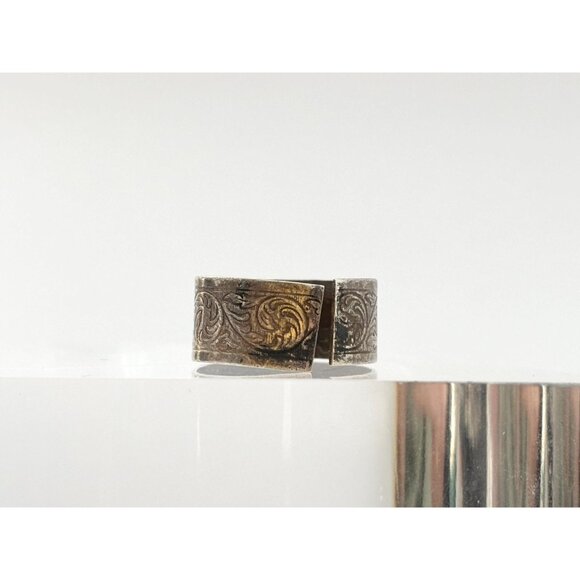 Floral Hand Carved Cigar Banded Shank 925 Sterling Silver Vintage Ring - sz 9 - Picture 5 of 11